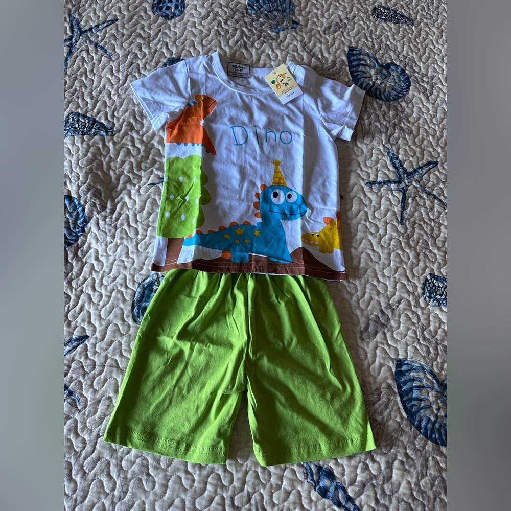 Boys Dino Graphic Tee and Green Shorts Set in 2 sizes 3T-4T OR 5T-6T‎ NEW
